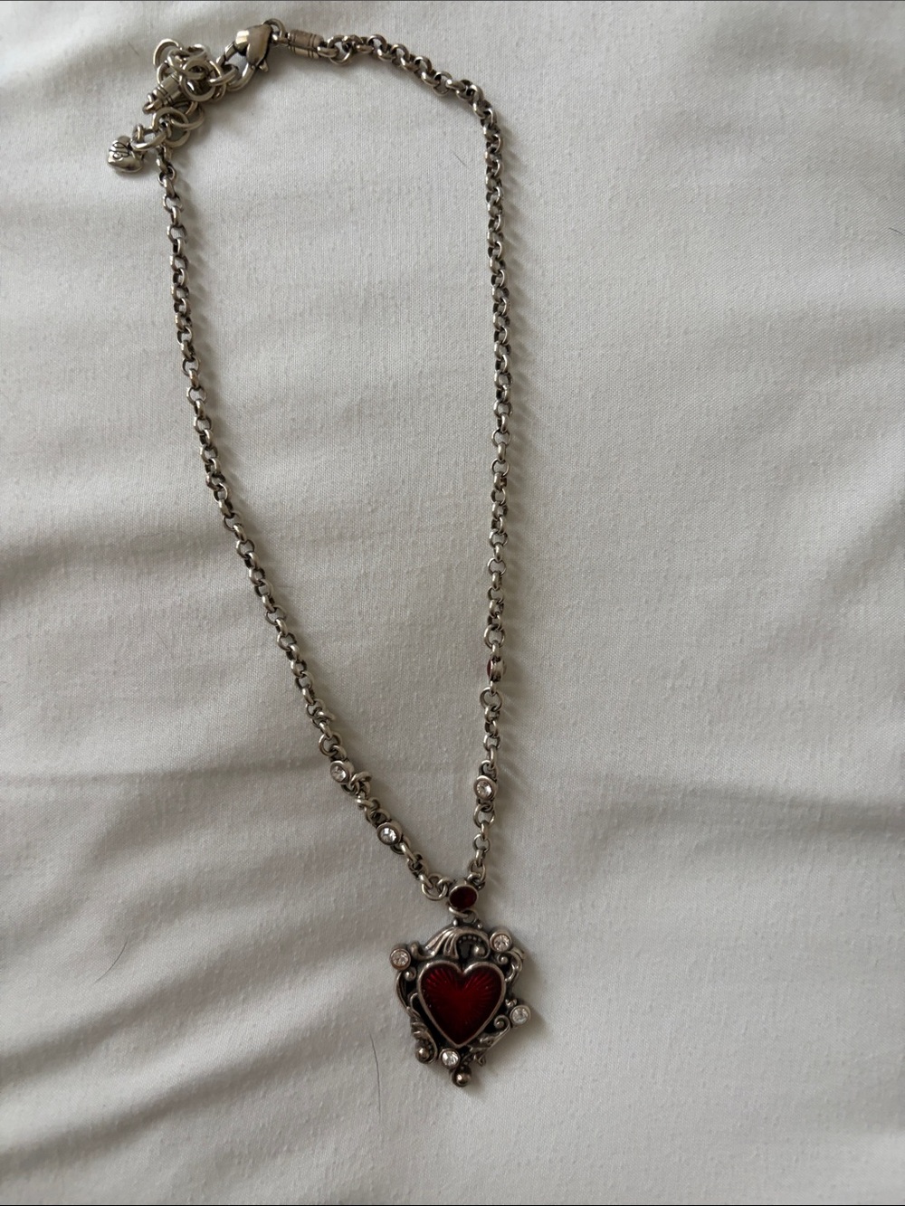 Brighton Silver Necklace with Red Heart Pendant and Crystal Accents